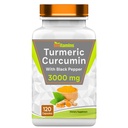 tnvitamins Turmeric Curcumin Capsule con Pepe Nero | 3000 MG - 120 Capsule | Supplemento curcumina curcuma curcuma curcuma dorata ad alta resistenza | Non OGM | Prodotto negli Stati Uniti