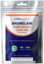 Vitamatic Bromelain Powder 1000mg per Serving - 2400 GDU/g, Enzimi Proteolitici, Supporti Digestione di Proteine, 100 Grammi - 100 Serve (Incluso Spazzola)