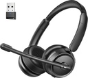 Auricolare Bluetooth con AI Noise Canceling Microfono, Cuffie Bluetooth Stereo HiFi, Auricolare wireless con USB Dongle per Computer Office Call Center Skype Zoom Meeting Trucker