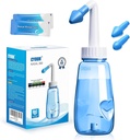 Neti Pot Sinus Rinse Bottiglia 260 ML con 60 Nasal Wash Salt Packets e Sticker Thermometer Nose Wash Cleaner Pressione Risciacquare Irrigazione nasale per Adulti & Kid BPA Free (blu)