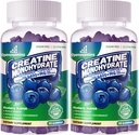 Creatina monoidrato Gummies Complesso per uomini e donne -Formula avanzata W/L-Taurine + Vitamina B12, Zucchero Gratis Chewable Supplement,180 Blueberry Gummies 2pack