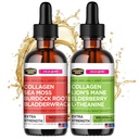 Peptidi di collagene liquido Mojo con Moss di mare, radice di Burdock & Bladderwrack + collagene liquido Peptidi con leoni Mushroom Mane, Elderberry & L-Theanine
