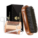 Cuscinetto per gli uomini, Boar Bristle Black Walnut Wood Beards and Mustaches Grooming Set Compreso Pure Boar Bristle Beard Brush, Beard Comb, Forbici Mustache e Borsa da viaggio