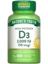 Vitamina D3 2000 IU | 300 Softgels | Formula ad alta potenza | Supplemento gratuito non OGM & Gluten