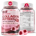 Peptidi di collagene idrolizzati, Gummie marine per uomini donne, Multi Collagen Tipo I II III V & X per la crescita dei capelli, Chiodi sani della pelle - Gomma del collagene w/Hair Vitamins Biotin Keratin & Vitamina D3, 120Cts