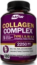 NutriFlair Multi Collagen Peptides 2250mg - Tipo I, II, III, V, X - Integratori di collagene Pillole di polvere complesse per donne e uomini - Proteine idrolizzate, Capelli sani, Pelle, Unghie - Non OGM (180 capsule)