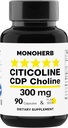 MONOHERB Citicoline CDP Choline 300 mg per capsula - 90 capsule vegetariane