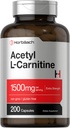 Horbäach Acetyl L-Carnitina 1500mg | 200 capsule | Supplemento di resistenza supplementare | Non-OGM & Gluten Free