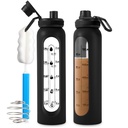Bottiglia di Shaker di vetro 34oz/1L nero di vetro scuotetore di proteine con la sfera di Shaker bottiglie di grande Shaker per le miscele di proteine Miscelatore di polvere portatile bottiglia di acqua per lo sport di allenamento di palestra