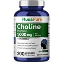 NusaPure Choline Bitartrate 1000 mg 200 capsule vegetali (Vegan Vegetariano, Non OGM)