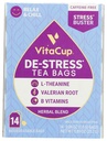DeStress Herbal Tea Bags by VitaCup, Relax & Chill w/Chamomile, L-teanina, Valerian Root & B Vitamins, Caffeine Free Single Serve Wellness Tea Sachet Bag, 14 ct