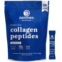 Polvere di peptidi di collagene Premium, 30 pacchetti di viaggio di Sticks (Tipo I, III), polvere di proteine di collagene non aromatizzata per andare, Peptidi di collagene idrolizzati per l'unghia di capelli della pelle, 10g per porzione, Paleo & Keto