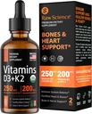 Vitamina liquida D3 K2 10000 iu & 200 mcg - Vitamina D con MK7 Vitamina K2 Gocce - Bone Densità & Heart Support Vitamine liquide per le donne e gli uomini, Alto assorbimento Vit K2 D3 Vitamina Supplemento - 2 fl oz