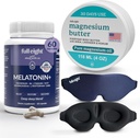 Bundle del sonno: Maschera del sonno di blocco della luce 3D, Melatonina+ Melatonina disciolta veloce Supplementi 60 capsule, e Burro del corpo di magnesio per le gambe e i muscoli a tenuta stagna, Crema 4oz