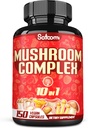 Satoomi 10in1 Mushroom Complex Supplementi - 5 mesi di alimentazione - Blended with Lions Mane, Cordyceps, Reishi, Chaga, Maitake, Shitake & Others - Supporto pannolino - 150 capsule