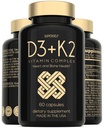 Vitamina D3 K2 Capsule - Vitamina D3 5000 IU e Vitamina K MK7 100mcg - 60 capsule - Integratore di vitamina D vegetariano USA - VIT D ad alta resistenza per ossa, muscolo, denti, sistema immunitario