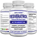 Resveratrolo 1000mg supplemento, Trans Resveratrolo 500mg, Resveratrolo potenziato con Pepe Nero per Max Assorbimento, Potenti Antiossidante & Anti-invecchiamento pillole per cuore, Immune & salute della pelle, 90 capsule