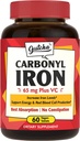Ferro Supplemento, 65 mg Carbonyl Iron Plus Vitamina C, Energy & Blood Support for Women & Men, Better Absorption, Gentle on The Stomach, No Nausea, No Constipation, Vegan, Non OGM, 60 Ct