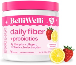 Belli Welli Fiber Supplemento per Women&Men, Premium Daily Fiber Powder from Organic Acacia with Aggiunto Collagen, Electrolytes&Probiotics, No Bloat, Constipation&Gut Health Support (Strawberry Lemonade)