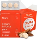 NeuroGum Energy & Focus Gum (54 Count-6 Pack, Cinnamon) | Caffeina naturale 40 mg + L-teanina + vitamina B12 & B6 + Xylitol | Supplemento di prestazioni del cervello cognitivo senza zucchero