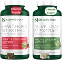 Estratto di bacche di biancospino della natura e foglia d'oliva Bundle di Super Potent 10:1 Estratto di bacche di biancospino (2 mesi di fornitura) e la foglia d'oliva Super Potent 8:1 Estratto 20% Oleuropein 750mg capsula (2 mesi di fornitura)