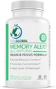 Allerta di memoria | Tutti Natural Brain & Focus Formula | Migliorare l'attenzione e la memoria di lavoro | Elevate prestazioni cognitive globali | Aggiornamenti Memoria, messa a fuoco, velocità, funzione cerebrale | VITAGLOBAL 60 capsule