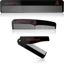 Cuscinetto acetato Bossman, Mustache, & Hair Comb Set di 3 - Combs per gli uomini con scatola magnetica minimalistica (7.5-Inch, 5-Inch, 3.5-Inch) - Caratteristiche denti arrotondati, denti a doppio sedile e design pieghevole