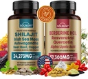 All in One Vitality Bundle - Shilajit Pure Himalayan Organic & Berberine HCl Complex - Sea Moss, Ashwagandha, Resveratrol, Alpha Lipoic Acid, Quercetin - Non OGM, Senza glutine, Vegan Supplement