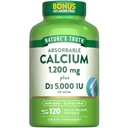 Calcium assorbibile della natura 1200 mg con vitamina D3 5000 IU | 120 Softgels | Carbonato di calcio | Non OGM & Gluten Supplemento gratuito