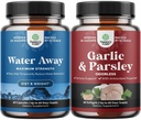 Bundle of Water Away Fluid Retention with Dandelion Leaf Extract & Green Tea for Bloating Relief and Concentrated Odorless Garlic Softgels - Presley Extract & Aged Garlic Supplements for Gut Support