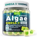 Vegan Omega-3 Gummies per adulti, alternativa di olio di pesce da olio di alghe, pianta a base di DHA 460mg & EPA 230mg Plus MethylFolate, vitamina B12, fosfatidilserine, nessun gusto pesce, vegano, zucchero libero, 60 Cts