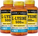 MASON NATURAL L-Lysine 500 mg con calcio - Funzione immunitaria migliorata, assorbimento nutriente potenziato, aminoacido essenziale, 100 compresse (pacchetto di 3)