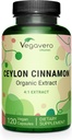 Vegavero Organic Ceylon Cinnamon | 2000mg | Certificato USDA | NO Additivi artificiali | 4 mesi di alimentazione | Lab-Tested, Non-GMO | 120 capsule | Vegan