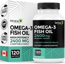 Renew Actives Omega-3 Fish Oil 2400MG per 2 Softgels - 720MG EPA & DHA - Supporta cuore, cervello, salute degli occhi, & Trigliceride Riduzione - No Fishy Aftertaste - Made in Canada - 120 Softgels