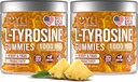 2 Pack - JOYLI L-Tyrosine Gummies 1000MG – Integratore di concentramento vegano senza zucchero & Supporto per bambini e adulti – 500mg per pancia – Gommie per sonno per memoria, energia & benessere – 60 Pcs per confezione