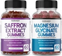 Saffron Supplements (60 Gummies) 5 in 1 Advanced Formula Sugar Free Gummy - Delicious Raspberry Flavor and Magnesium Glycinate (60 Count) Gummy Pure Glycinate per adulti - Non OGM, Vegan & USA Made