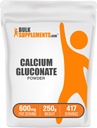 BulkSupplements.com Polvere di Gluconato di calcio - Supplemento di calcio, facilmente assorbito - senza glutine e senza glutine, 600mg per porzione, 250g (8.8 oz) (Pack of 1)