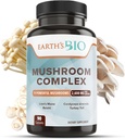 Bio Mushroom Supplement Complex 2.600 mg per Serving, 90 Caps, con Organic Lion's Mane Mushroom, Turkey Tail, Enoki Agaricus, White Button & Oyster Mushroom - Memory & Immune Support