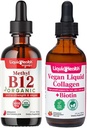 LIQUIDHEALTH Organic Methyl B12 5000mcg Vitamin Drops with Tart Cherry Juice & 100% Vegan Plant-Based Collagen Plus Biotin Drops - Natural Energy Boost, Migliorare il fuoco, Hair & Nail Growth, Salute della pelle