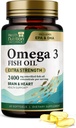 Omega 3 Fish Oil 2400 mg - Supplementi Triple Strength Omega-3 - Natural Brain Heart Health & Immune Support - acidi grassi con EPA & DHA - Wild Caught Purified Fish Oil Supplement - 60 Softgels