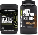 NutraBio Creatina Monoidrato, Unflavored, 300g e Whey Protein Isolate, Cioccolato Olandese, Integratore Bundle - Energia Muscolare, Crescita muscolare magra, Recupero e resistenza