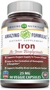 Amazing Formulas Iron come Iron Bisglycinate 25 Mg Veggie Capsules (Non-GMO,Gluten Free) - Supporta l'ossigeno Alimentazione a tessuti & Organs-Helps in La formazione di Hemoglobin&Myoglobin.(90 Veggie Capsules)