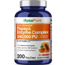 NusaPure Papaya Papain Enzyme Complex 240.000 PU - 200 Caps Veggie - 100% Vegetariano, Non OGM