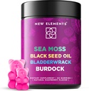 Gummies del mare organico con l'olio di semi neri, la vescica & Burdock Root | Supplemento 1000mg | 4 in 1 Advanced Formula 4X Stronger | Raspberry Flavor | Vegan | Non OGM | Gluten-Free