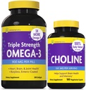 InnovixLabs Choline & Triple Omega-3 Bundle Choline Bitartrate 550mg (100 capsule) Triple Strength Omega (200 Softgels). Supporta la memoria, l'umore, la salute del cervello & Boost cognitivo.*