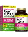 Probiotici Raw Flora Donna | Dr. Formulato 60 miliardi di CFU + Prebiotici | Supporto vaginale e urinario | 33 capsule vegane con mirtillo & D-Mannose | Shelf Stable
