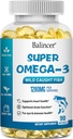 Omega 3 Integratori di olio di pesce, 1280 mg Omega-3 acidi grassi tra cui EPA e DHA, Wild-Caught Burpless Fish Oil Integratori Supporta cuore, cervello e salute degli occhi, 90 Softgels