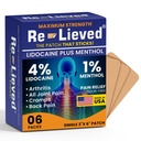 Rilievo del 4% di lidocaina Patches con mentolo - Rilievo di dolore di massima resistenza per la schiena, ginocchio e dolore muscolare - Patch Medicated Fast-Acting - Made in USA - 6 Count