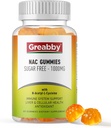 NAC Gummies Sugar Free, N Acetyl Cysteine NAC Supplemento 1000mg per antiossidanti, Lung & Liver Health, Supporto immunitario, Vegan Orange Flavor, 60ct