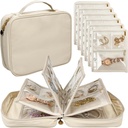 Travel Jewelry Organizer Case,Jewelry Bags Jewelry Storage Book Binder with Clear Zipper Velvet Pouch for Traveling,Earrings, Rings, Collana, Bracciale (bianco)